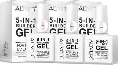 Immagine prodotto di 5-IN-1 Builder GEL Unghie Gel di ricostruzione UV LED per unghie in 3 colori Rosa/Bianco/Trasparente, 3x15ml