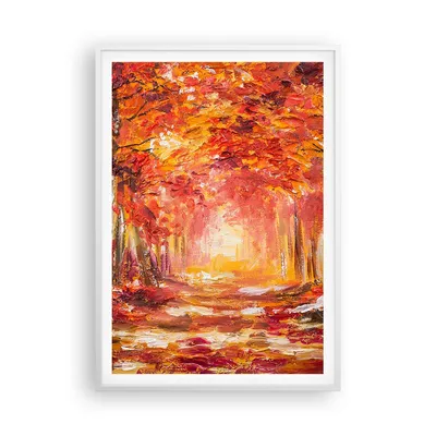 Produktbild von Gerahmtes Poster - Weißer Rahmen - Herbst Wald Rot - 70x100 cm - Wand Bild - Wanddeko - Wandbilder - Kunstposter - Wandposter - Bilderrahmen - Bilder - Kunstdruck - Wandbild - P2WPA70x100-4238