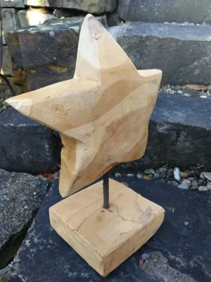 Produktbild von Teakholzstern auf Sockel Holzstern - groß