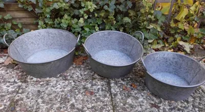 Produktbild von Stabiles Zinkwannen-Set 3 Stück  Pflanztopf Zinkbottich Blumentopf rund