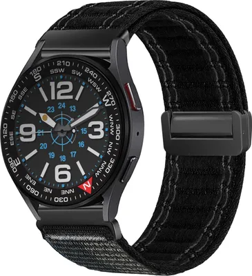 Produktbild von Smartwatch Armband für Samsung Galaxy Watch6 Classic 43mm Nylon Textil Band Ersatzband Wechselband Magnetverschluss flexibel atmungsaktiv Schwarz
