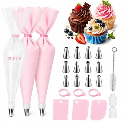 Produktbild von Spritzbeutel Spritztülle Spritzbeutel-Set - Wiederverwendbar Silikon - 41-teilig - Mit 10 Edelstahl-Tüllen