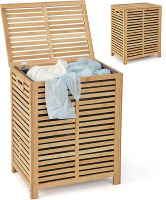Produktbild von FANTASK Wäschekorb mit Deckel Groß, 80L Wäschesammler Bambus, Wäschebox mit Wäsc