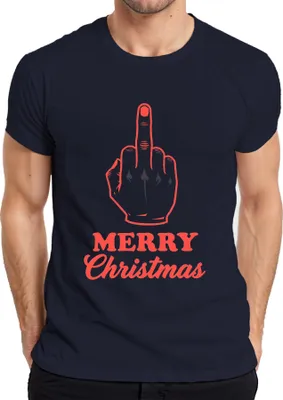 Produktbild von MERRY Christmas Mittelfinger frech sarkastisch Weihnachten lustig Herren T-Shirt, Navy, XXL