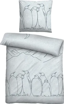 Produktbild von Biberna Melange Flanell-Bettwäsche Pinguin, Größe 135x200 cm, ciel
