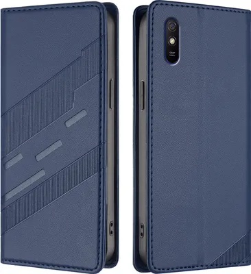 Produktbild von Hülle für Xiaomi Redmi 9A, Kunstleder Brieftaschen Handyhülle mit Kartenfach und Standfunktion Blau