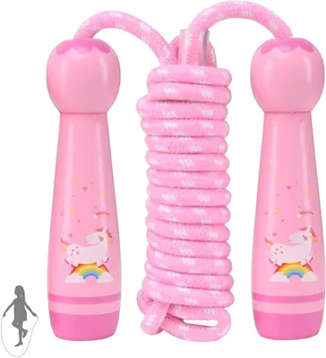 Obrázok produktu pre Švihadlo 2.6 m, drevená rukoväť, bavlnené lano, ružová, pre fitness