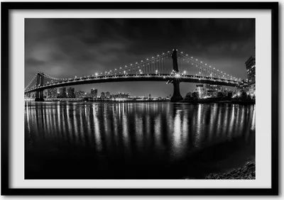 Produktbild von Bild - Bilder - Bilderrahmen - 70 cm x 50 cm - MDF-Rahmen, Wandkunst Manhattan bei Nacht
