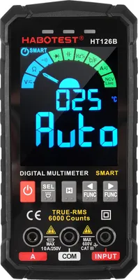 Image de HABOTEST HT126B Smart Digital Multimeter 6000 Counts True RMS Auto-ranging VA Color Screen Electrical Tester Voltmeter Ammeter Temperature Measuring Multifunction AC DC Voltage Current Capacitance Resistance Frequency Continuity Diode Testing