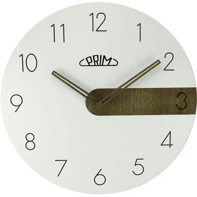 Produktbild von PRIM Clear Timber Wanduhr Holz lautlos arabische Ziffern Weiß 29 cm