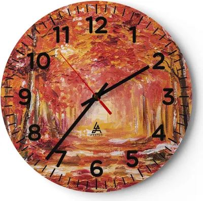 Produktbild von Wanduhr - Rund - Glasuhr - Herbst Wald Rot - 40x40cm - Schleichendes Uhrwerk - Lautlos - zum Aufhängen bereit - Dekoration Modern - Wanddekoration aus Glas - C4AR40x40-4238