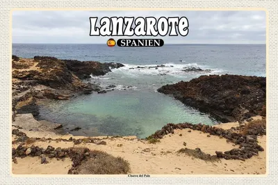 Produktbild von vianmo Holzschild 12x18 cm Lanzarote Spanien Charco del Palo Ort Bildmotiv Reisemotiv Abenteuer Reisen