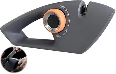 Image de Unyqoos® : Affûteur manuel 5-en-1 – multifonctionnel pour couteaux et ciseaux (y compris les couteaux à pain), 5 fentes d'affûtage, carbure de tungstène/céramique/diamant, manche ergonomique antidérapant