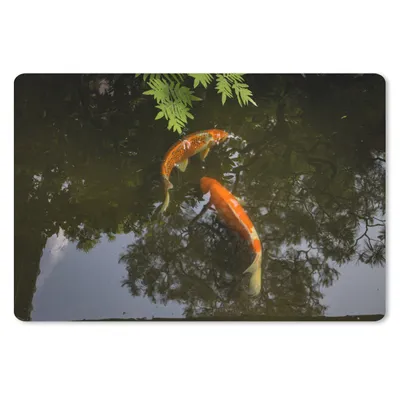 Produktbild von MuchoWow® Schreibtischunterlage Zwei Koi-Karpfen um einen Teich 60x40 cm - XXL Mauspad - Großes Mauspad