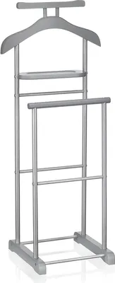 Produktbild von Herrendiener MEDINA, Grau - Kleiderständer mit Hosenbügel und Sakkohalter, Stummer Diener mit Ablage für Schmuck oder Uhren, Kleiderablage Schlafzimmer, MDF/Metall