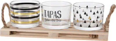 Produktbild von Excellent Houseware Tapas-Servierset, Holz/Glas, 23 x 9 x 1,5 cm, braun/schwarz
