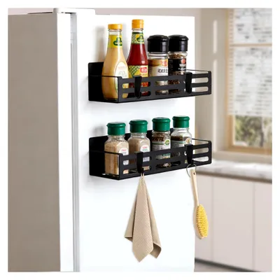 Produktbild von 2 Stück Magnetisches Kühlschrank Gewürzregal mit 4 Haken, Schwarz