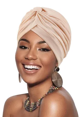 Immagine prodotto di Turban intrecciato per capelli, cuffia per chemio, berretto beanie pre-annodato, sciarpa per capelli, cuffia da notte, colore beige chiaro, materiale: poliestere e cotone, confezione singola