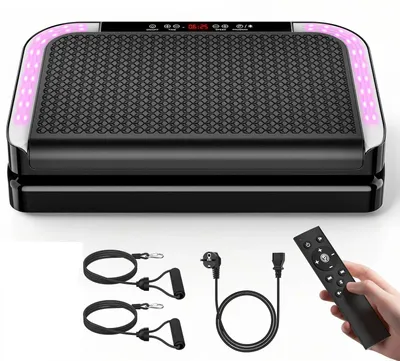 Obrázek produktu pro Chytrá vibrační platforma s Bluetooth – fitness platforma s LED displejem – 200 nastavitelných úrovní – s lany a expandéry – celotělové cvičení pro domácí použití – černá barva