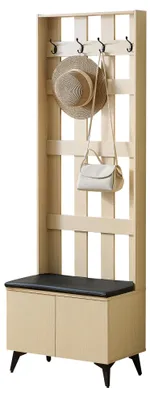 Produktbild von Garderobe mit Sitzbank & 4 Haken, schwarze Stahlbeine, modern