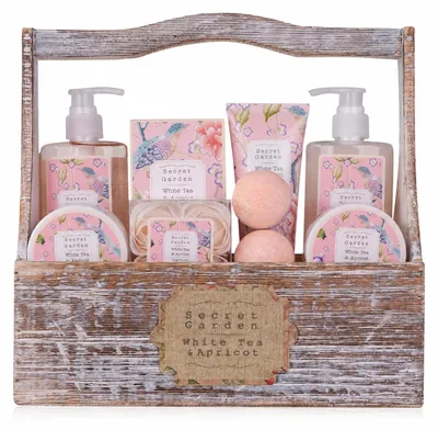 Produktbild von Accentra Geschenkset SECRET GARDEN Holzkorb für Frauen White Tea & Apricot