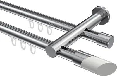 Produktbild von Interdeco Innenlaufstange / Gardinenstange mit Innenlauf Chrom, Typ Platon Verano (Schräge Bicolor), 20 mm Ø 2-läufig, 180 cm