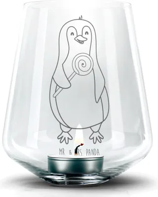 Produktbild von Mr. & Mrs. Panda Teelichthalter Pinguin Lolli - Transparent - Geschenk, Laterne, Rabauke, Süßigkeiten, Glas, Naschen, Windlicht, Spruch, Kerzenhalter, Heißhunger