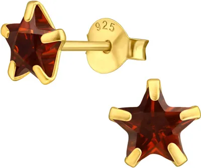 Produktbild von Ohrringe Ohrstecker 925 Sterling Silber vergoldet mit Zirkonia Stern in verschiedenen Farben Farbe - Rot