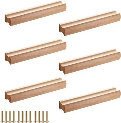 Productafbeelding van Houten Meubelgrepen - Kast- en Keukenhandgrepen met Schroeven - Gatafstand 128 mm - Set van 6