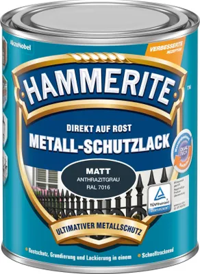 Produktbild von Hammerite Metall-Schutzlack Matt, Fertig gemischt, Zaun, Möbel, Heizkörper, Treppe, Fenster, Eisen, Nicht-eisenhaltiges Metall, Matte Oberfläche, Grau, 10 m²/L, Anthrazitgrau