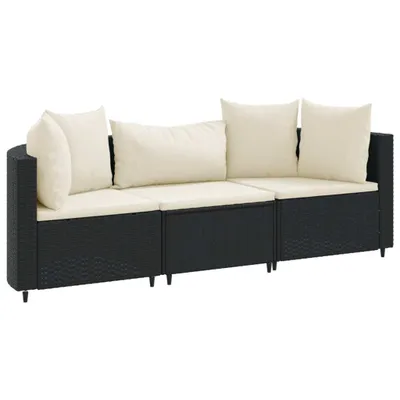 Produktbild von 3-tlg. Garten-Sofagarnitur mit Kissen Schwarz Poly Rattan