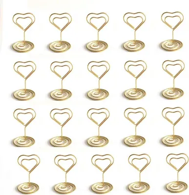 Produktbild von INF Herzförmige Memohalter 45mm - 20er Pack Tischkartenhalter Hochzeit Gold