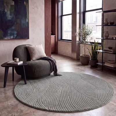 Produktbild von Paco Home Teppich Wohnzimmer Hochflor Skandi Boho Geometrisch Abstrakt Uni Waschbar 160 cm rund