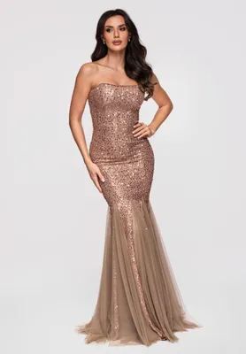 Produktbild von LARICA Abendkleid Pailletten elegant Maxi LA-OM-DLR287 taupe L