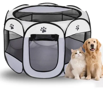 Imagen del producto de Omgoods - Jaula plegable para mascotas de 74 x 74 x 43 cm - Fabricada con malla transpirable, ideal para interiores y exteriores, para gatos y perros