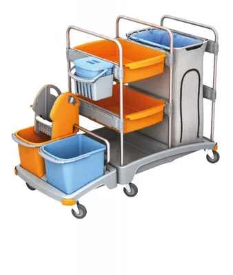 Splast Putzwagensystem aus Plastik mit 3 Eimern, Moppresse, Fächern und Beutelhalter Splast TSZ-0003