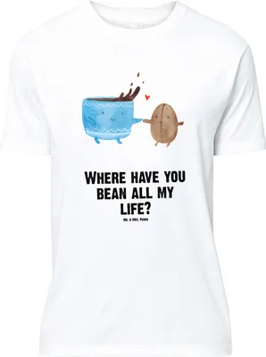Produktbild von Mr. & Mrs. Panda Tshirt Kaffee Bohne - Weiß - Geschenk, Kaffeebohne, Genuss, Zufriedenheit, T-Shirt, Lustige Sprüche, Große Größen, Motiv, Lustiges, Shirt, Glück
