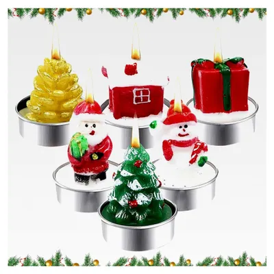 Produktbild von Set von 6 handgemachten Weihnachts-Teelichtern - 6 Motive rauchfrei - Dekoration für Weihnachtstisch, Adventskranz und Geschenke