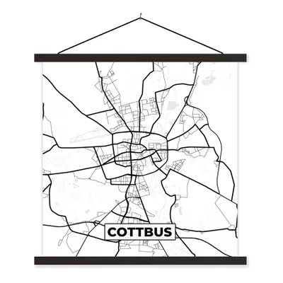 Produktbild von MuchoWow® Textilposter Cottbus - Karte - Stadtplan 90x90 cm mit schwarzem Rahmen - Magnetisches