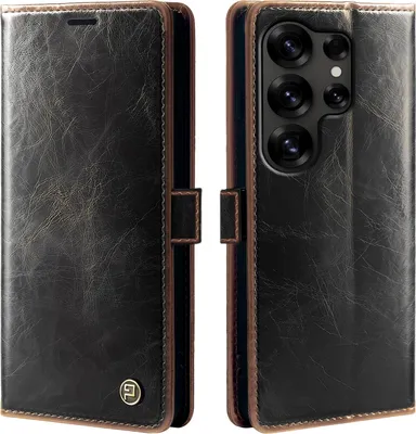 Produktbild von Handyhülle für Samsung Galaxy S25 Ultra Kunstleder Flip Vintage Cover Hülle RFID Schutz Case Kartenfach Farbe: Dunkelbraun
