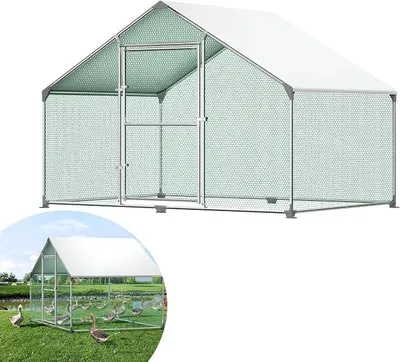 Produktbild von Hühnerstall Freilaufgehege 3 x 2 x 2 m Geflügelstall Hühnerhaus Tiergehege Kleintierstall Verzinkter Stahlrahmen für Geflügelstall Hühnerkäfig Hühner Hasen Kaninchenauslauf mit PE Dach