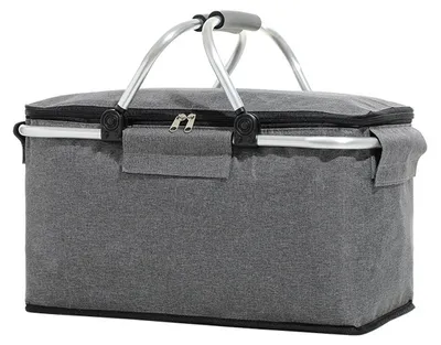 Produktbild von Isolierter Picknickkorb – 18 l wasserdichter und auslaufsicherer, faltbarer, tragbarer Kühlkorb mit Griff – Faltbare Einkaufstasche mit Aluminiumrahmen für Reisen, Einkaufen, Camping, Grau