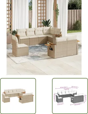 Produktbild von The Living Store 8-tlg. Garten-Sofagarnitur mit Kissen Beige Poly Rattan