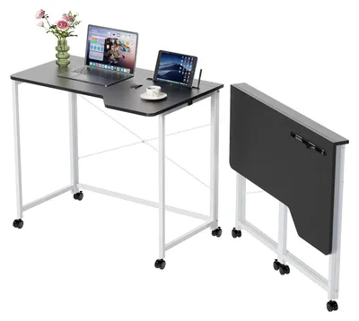 Image de Bureau rabattable sur roulettes, dimensions 90x56x75 cm, avec emplacement pour cartes