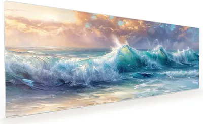 Produktbild von Küchenrückwand Spritzschutz Glas mit Motiv Ozeanwellen Sonnenaufgang 40 x 40 cm