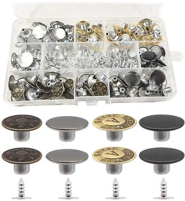 Produktbild von Metallische Ersatzknopensatz für Jeans, 120er Set, ohne Nähen, Metall, Ersatzknöpfe für Jeans