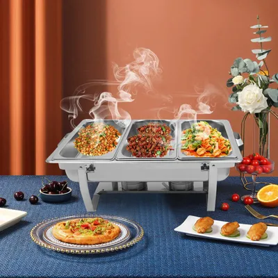Produktbild von Edelstahl Chafing Dish - Buffet Speisenwärmer - Warmhaltebehälter 8 L - Rektangulär - Silberfarben