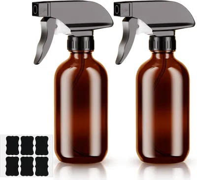 Imagen del producto de Botellas pulverizadoras de vidrio marrón, 240 ml, paquete de 2 unidades, con boquilla ajustable para uso doméstico