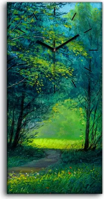 Produktbild von Wandbild Leinwand Bilder mit Uhr 30x60 Ölgemälde Wald Bäume Pfad Blumen - schwarze Hände