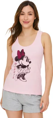 Produktbild von Disney Minnie Mouse Schlafanzug für Damen Pyjama Set ohne Ärmel Oberteil mit Hose Rosa/Grau M